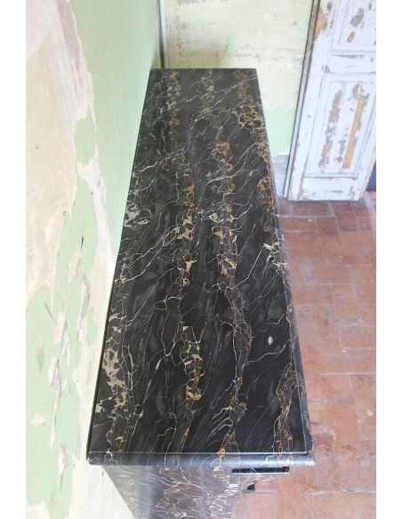 416 ANTIQUE "PALMETTES" FIREPLACE MANTEL IN RARE AND AMAZING BLACK PORTORO MARBLE