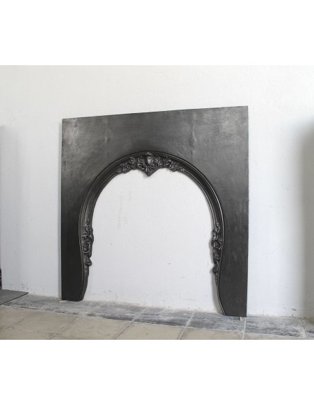 006 GH ANTIQUE MAJORELLE "OEIL DE BOEUF" CAST-IRON FIREPLACE MANTEL