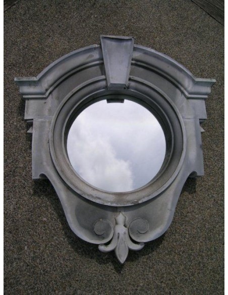 006 GH ANTIQUE MAJORELLE "OEIL DE BOEUF" CAST-IRON FIREPLACE MANTEL