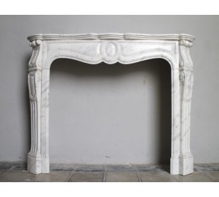 Antique Louis XV "Galbé Ovale" fireplace in white Carrara marble