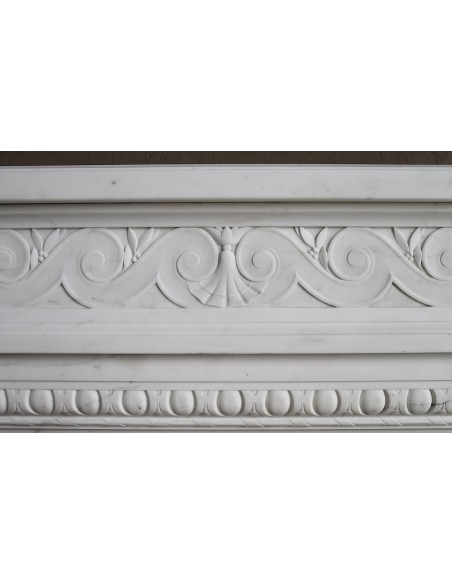 202 AG EXCEPTIONAL MONUMENTAL NEOCLASSICAL FIREPLACE IN PURE WHITE STATUARY CARRARA MARBLE