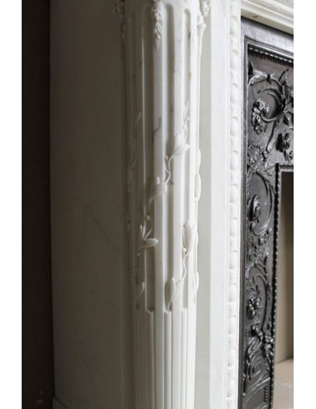 202 AG EXCEPTIONAL MONUMENTAL NEOCLASSICAL FIREPLACE IN PURE WHITE STATUARY CARRARA MARBLE