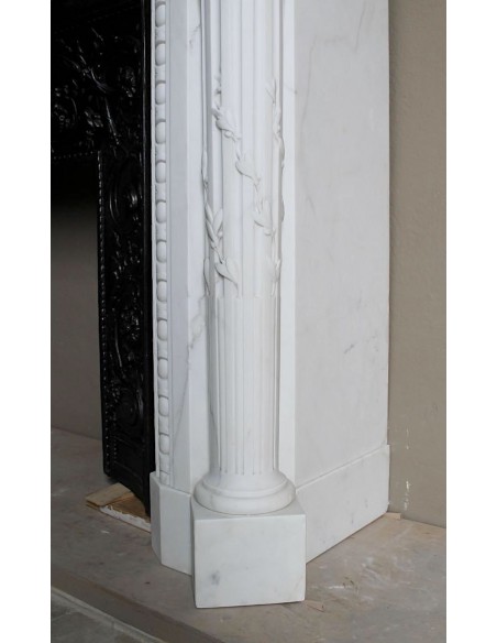 202 AG EXCEPTIONAL MONUMENTAL NEOCLASSICAL FIREPLACE IN PURE WHITE STATUARY CARRARA MARBLE