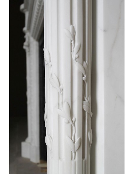 202 AG EXCEPTIONAL MONUMENTAL NEOCLASSICAL FIREPLACE IN PURE WHITE STATUARY CARRARA MARBLE