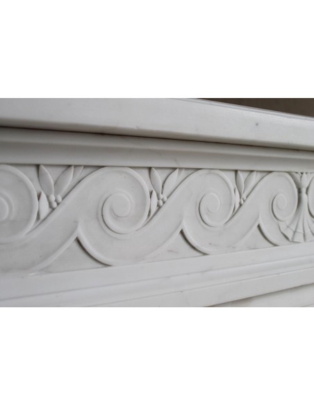 202 AG EXCEPTIONAL MONUMENTAL NEOCLASSICAL FIREPLACE IN PURE WHITE STATUARY CARRARA MARBLE