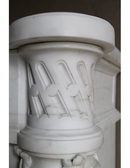 202 AG EXCEPTIONAL MONUMENTAL NEOCLASSICAL FIREPLACE IN PURE WHITE STATUARY CARRARA MARBLE