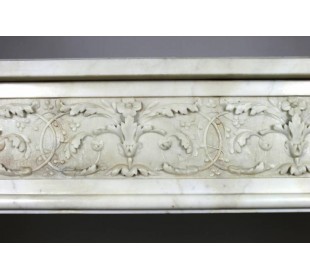 Important antique Neoclassical fireplace mantel in white Statuary Carrara marble richly decorated 2