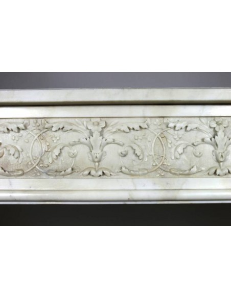 212 AG IMPORTANT ANTIQUE LOUIS XVI FIREPLACE CARVED IN WHITE STATUARY MARBLE