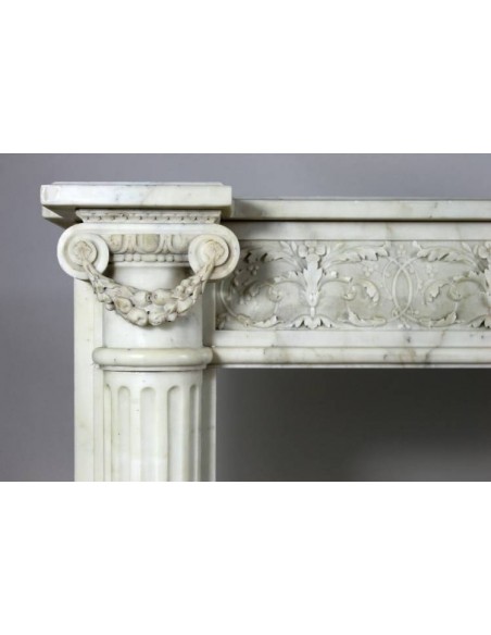 212 AG IMPORTANT ANTIQUE LOUIS XVI FIREPLACE CARVED IN WHITE STATUARY MARBLE