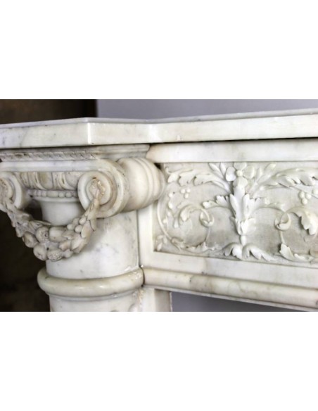 212 AG IMPORTANT ANTIQUE LOUIS XVI FIREPLACE CARVED IN WHITE STATUARY MARBLE