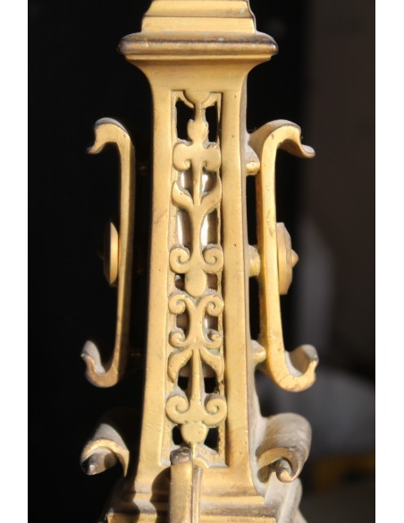 042 COPPIA DI ALARI DORATI (ORO ZECCHINO) PER CAMINETTO NEOCLASSICO