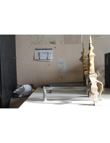 042 COPPIA DI ALARI DORATI (ORO ZECCHINO) PER...