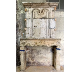 Antique trumeau stone fireplace, gigantic size.