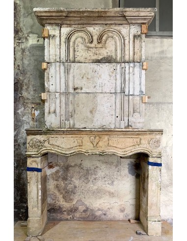 Antique trumeau stone fireplace, gigantic size.