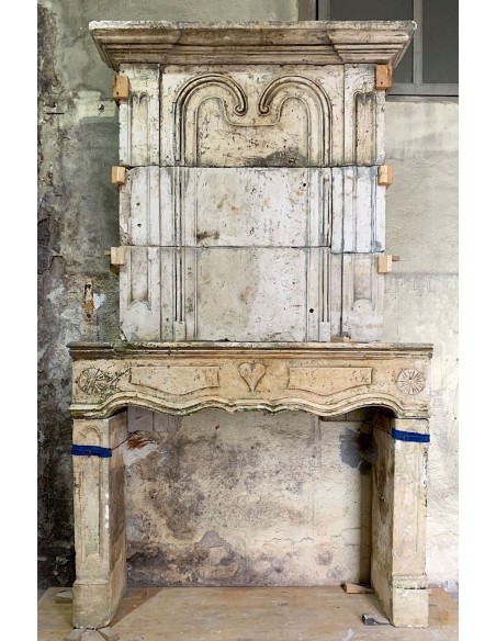 Antique trumeau stone fireplace, gigantic size.