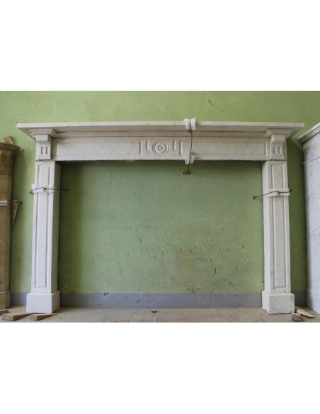 Truly antique botticino marble fireplace mantel. This marble fire surround has very big size and is offered at a bargain price.