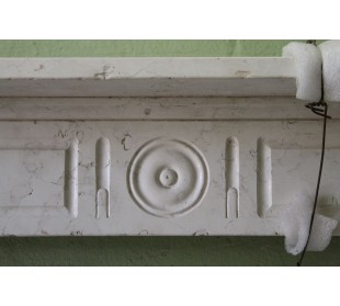 Truly antique botticino marble fireplace mantel. This marble fire surround has very big size and is offered at a bargain price. 2