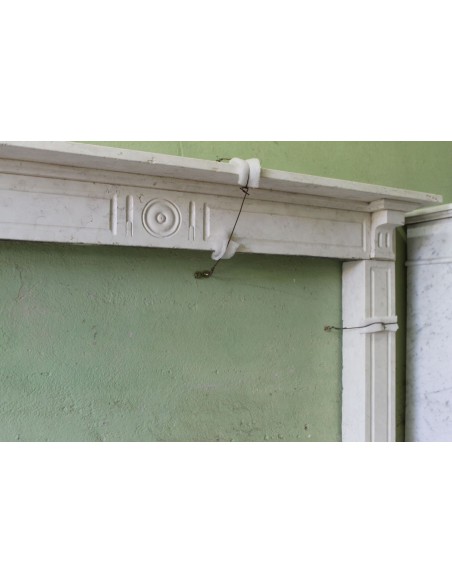 008 OCC LOUIS PHILIPPE STYLE FIREPLACE MANTEL CARVED IN WHITE BOTTICINO MARBLE