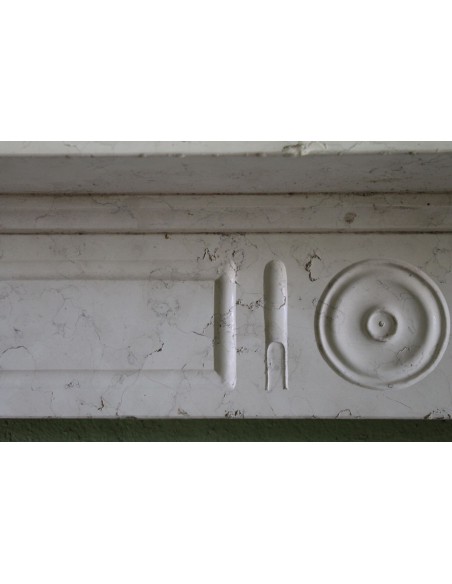 008 OCC LOUIS PHILIPPE STYLE FIREPLACE MANTEL CARVED IN WHITE BOTTICINO MARBLE