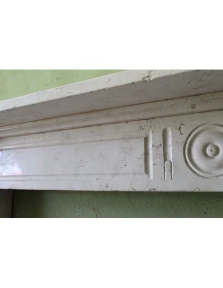 008 OCC LOUIS PHILIPPE STYLE FIREPLACE MANTEL CARVED IN WHITE BOTTICINO MARBLE