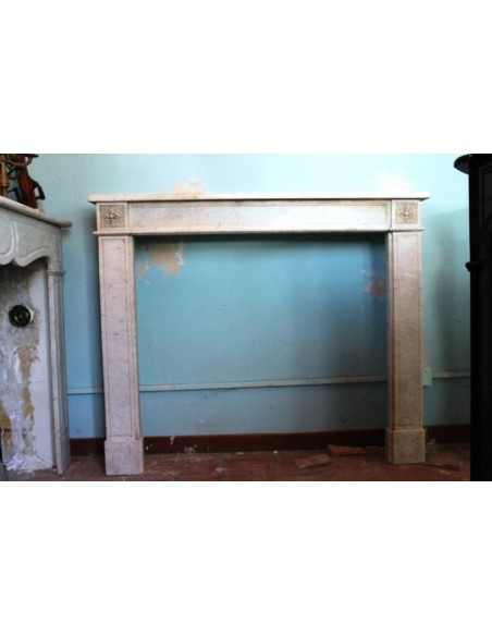 221 ANTIQUE LOUIS XVI "DEUX ROSES" FIREPLACE MANTEL IN WHITE CARRARA MARBLE