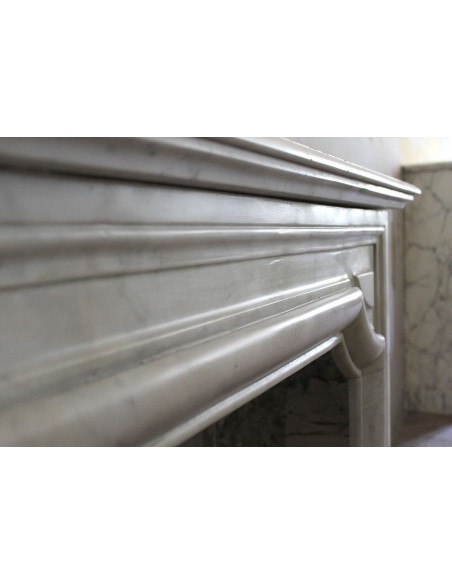 300 ANTIQUE LOUIS XIV "BOUDIN" FIREPLACE MANTEL IN WHITE CARRARA MARBLE