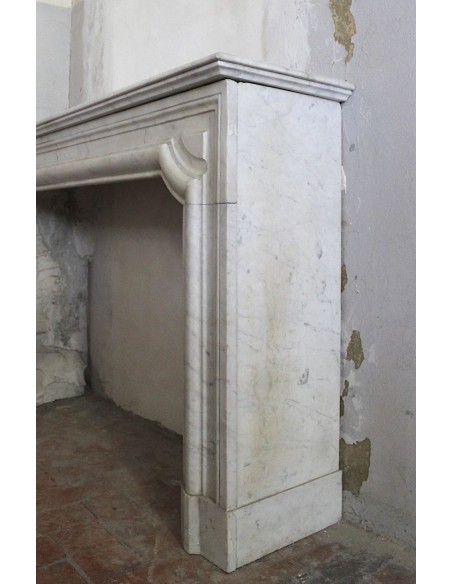 300 ANTIQUE LOUIS XIV "BOUDIN" FIREPLACE MANTEL IN WHITE CARRARA MARBLE