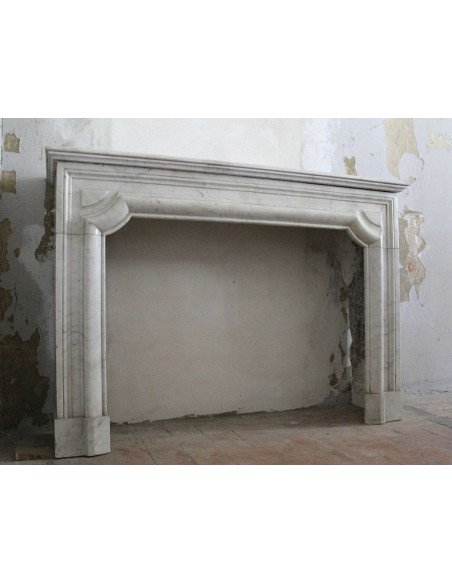 300 ANTIQUE LOUIS XIV "BOUDIN" FIREPLACE MANTEL IN WHITE CARRARA MARBLE
