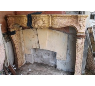 074 ANTIQUE LOUIS XV FIREPLACE CARVED IN PINK BURGUNDY...