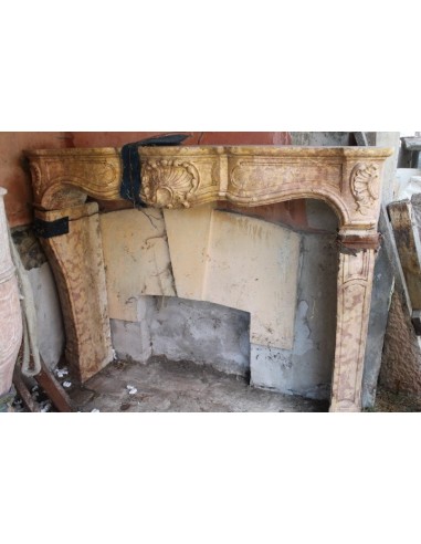 074 ANTIQUE LOUIS XV FIREPLACE CARVED IN PINK BURGUNDY MARBLE