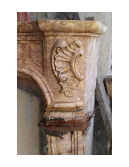 074 ANTIQUE LOUIS XV FIREPLACE CARVED IN PINK BURGUNDY MARBLE