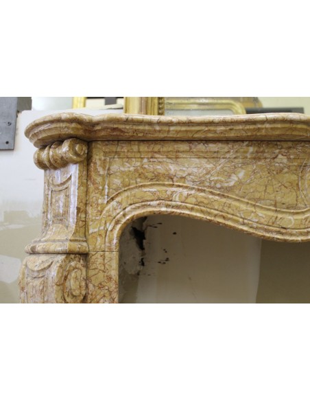 043 ORIGINAL POMPADOUR GALBÉ FIREPLACE MANTEL CARVED IN YELLOW MARBLE