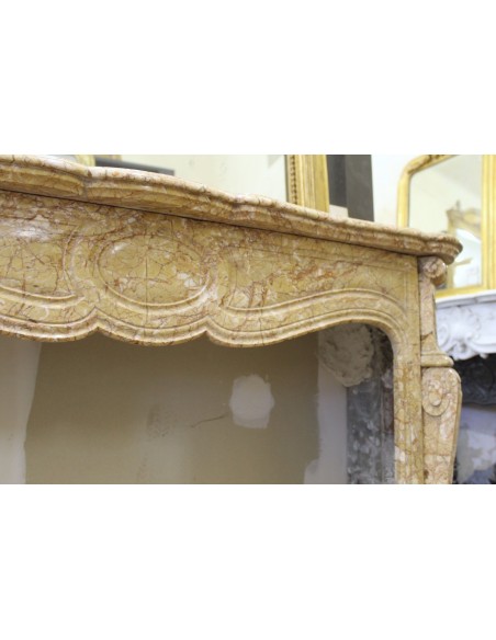 043 ORIGINAL POMPADOUR GALBÉ FIREPLACE MANTEL CARVED IN YELLOW MARBLE
