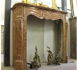 Antique original marble fireplace mantel carved in orange and red Asiago marble