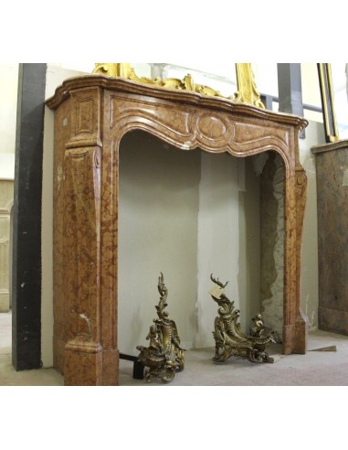 Antique original marble fireplace mantel carved in orange and red Asiago marble