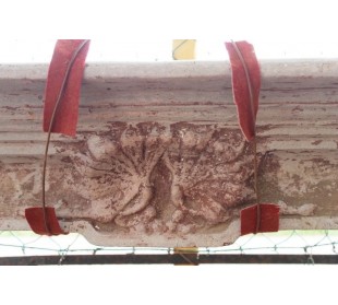 Antique Art Nouveau-style fireplace mantel, Milanese, made of cement grit, with decorative floral elements. 2