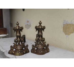 051 COPPIA DI ALARI PER CAMINETTO D' EPOCA FINE OTTOCENTO