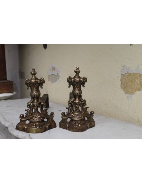 051 COPPIA DI ALARI PER CAMINETTO D' EPOCA FINE OTTOCENTO