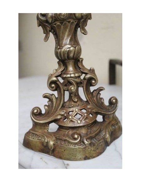 051 COPPIA DI ALARI PER CAMINETTO D' EPOCA FINE OTTOCENTO