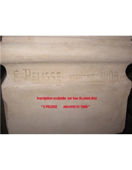 904 ART NOUVEAU-STYLE STONE FIREPLACE MANTEL SIGNED “PELISSE”