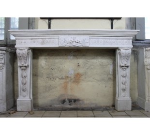 Antique Monumental and exceptional fireplace mantel carved in White Statuary Carrara marble that you can find in Versailles.