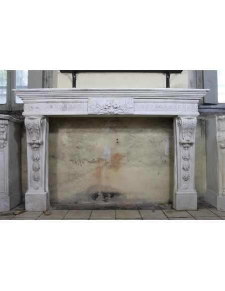 Antique Monumental and exceptional fireplace mantel carved in White Statuary Carrara marble that you can find in Versailles.