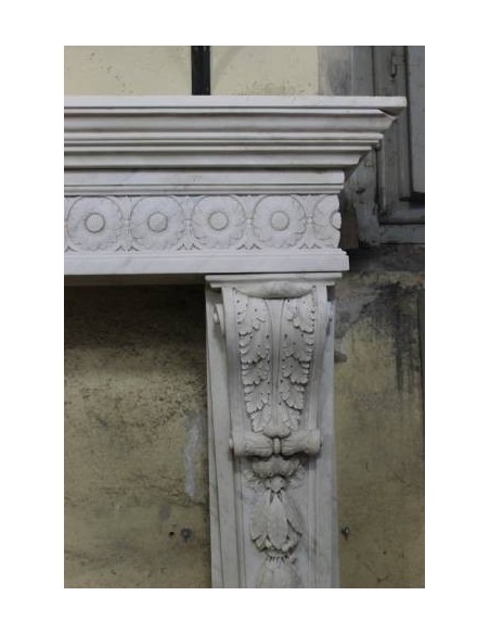 226 AG ANTIQUE MONUMENTAL AND EXCEPTIONAL LOUIS XVI FIREPLACE MANTEL IN WHITE STATUARY CARRARA MARBLE
