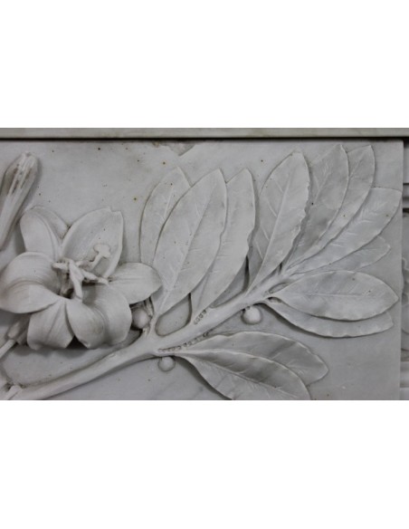 226 AG ANTIQUE MONUMENTAL AND EXCEPTIONAL LOUIS XVI FIREPLACE MANTEL IN WHITE STATUARY CARRARA MARBLE