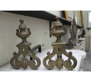 069 COPPIA DI ALARI BAROCCHI IN BRONZO, PRIMI NOVECENTO