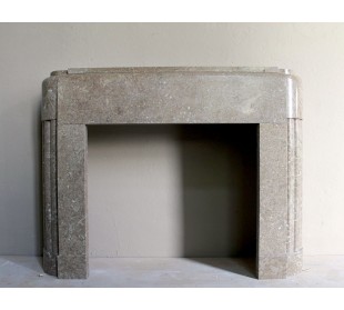 Antique Art Deco marble fireplace, carved in beige and taupe marble.