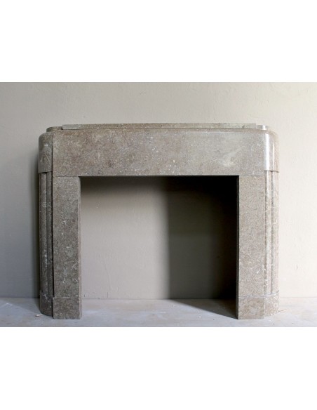 Antique Art Deco marble fireplace, carved in beige and taupe marble.