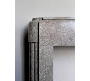 Antique Art Deco marble fireplace, carved in beige and taupe marble. 2