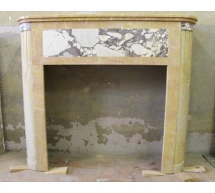 Original Art Deco fireplace, carved in Giallo Siena marble and Breccia Violetta (Brèche Violette).