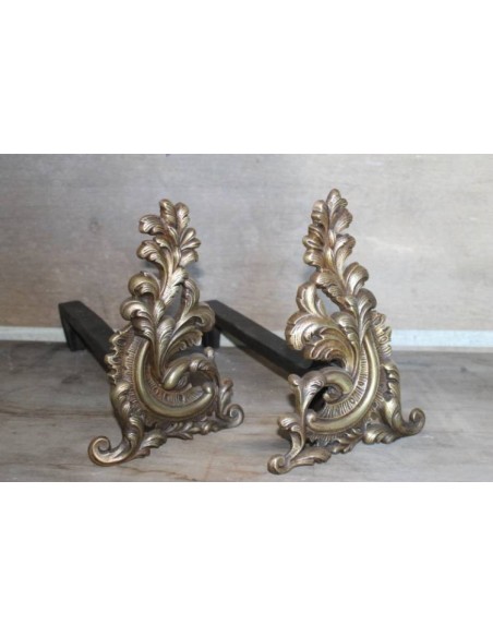 057 ALARI ROCAILLE CON RARO ORNATO A FOGLIE DI QUERCIA